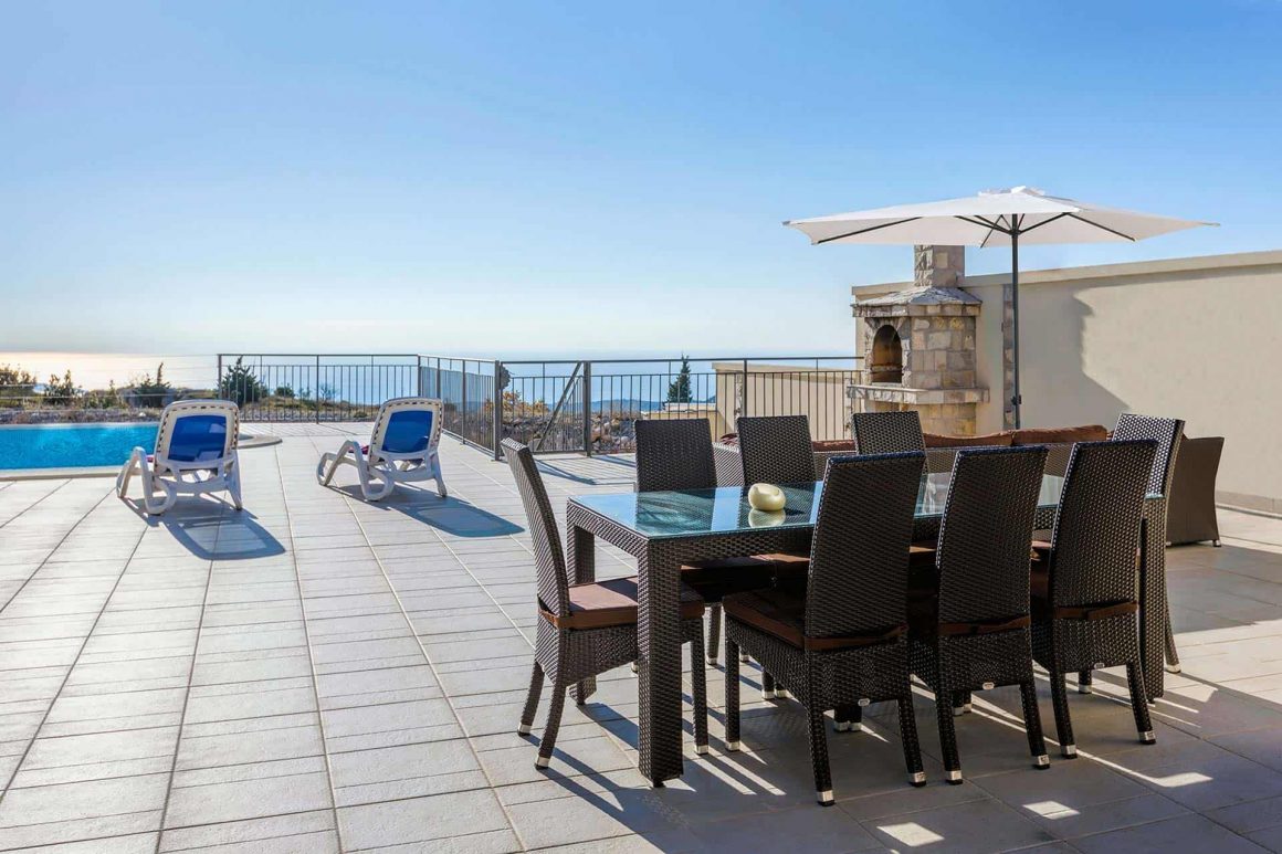 Luxury Villa Price has large terrace with private pool & view to the Dubrovnik Riviera