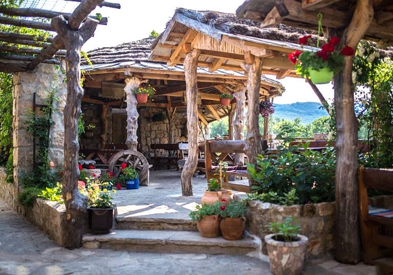 Traditional funky outdoor terraces-Restaurant Stara Herzegovina in Tuli, Trebinje